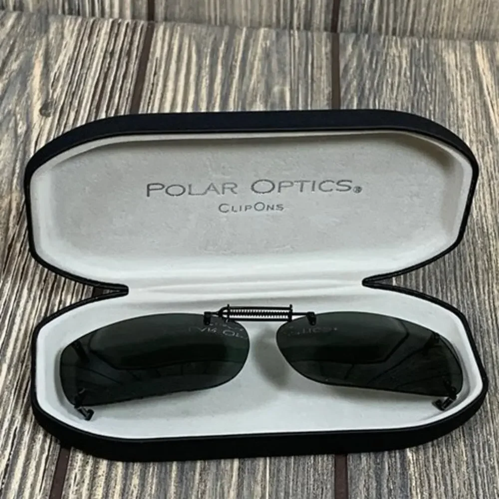Polar Optics‎ Clip On Sunglasses Black Rectangular Expandable Hard Case